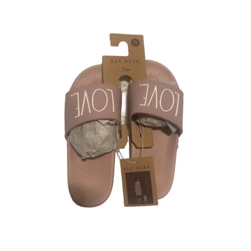 Rae Dunn Women “LOVE" Slides Mauve/Pink Size 8 NWT